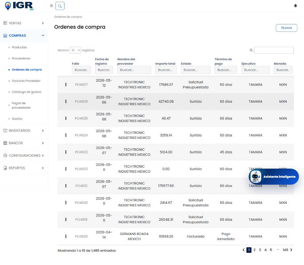 IGR ERP — Órdenes de compra